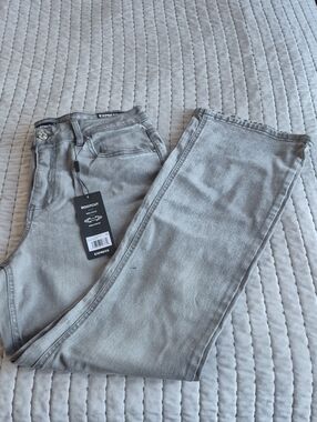 Express Light Gray Bootcut Jeans Mid Rise